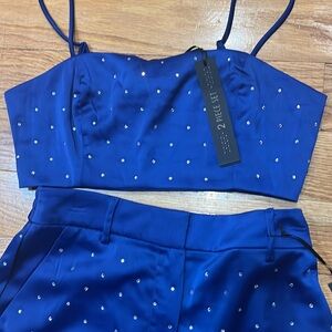 Nwt House of Harlow Satin Rhinestone dot Tube top Pant Set Sz-S